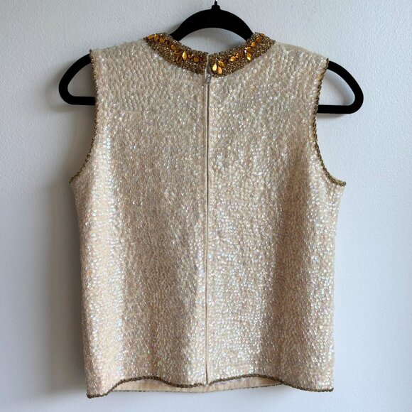 Amazing Iridescent Sequin Top with Jeweled Neckline - Vintage 50's-60's - Picture 7 of 14